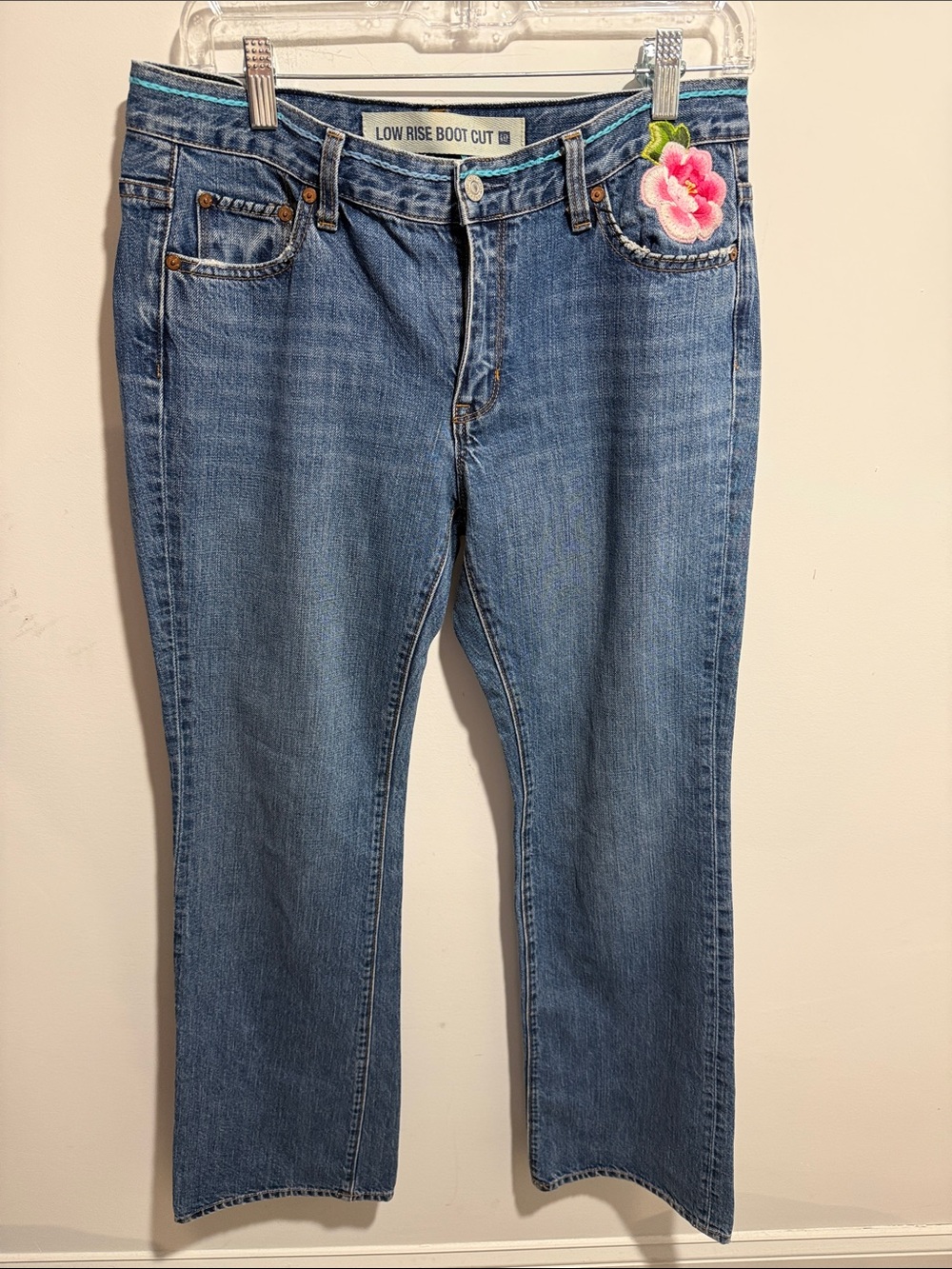 Vintage 90s GAP Low Rise Boot Cut Jeans with Embroidered Flowers Size 8